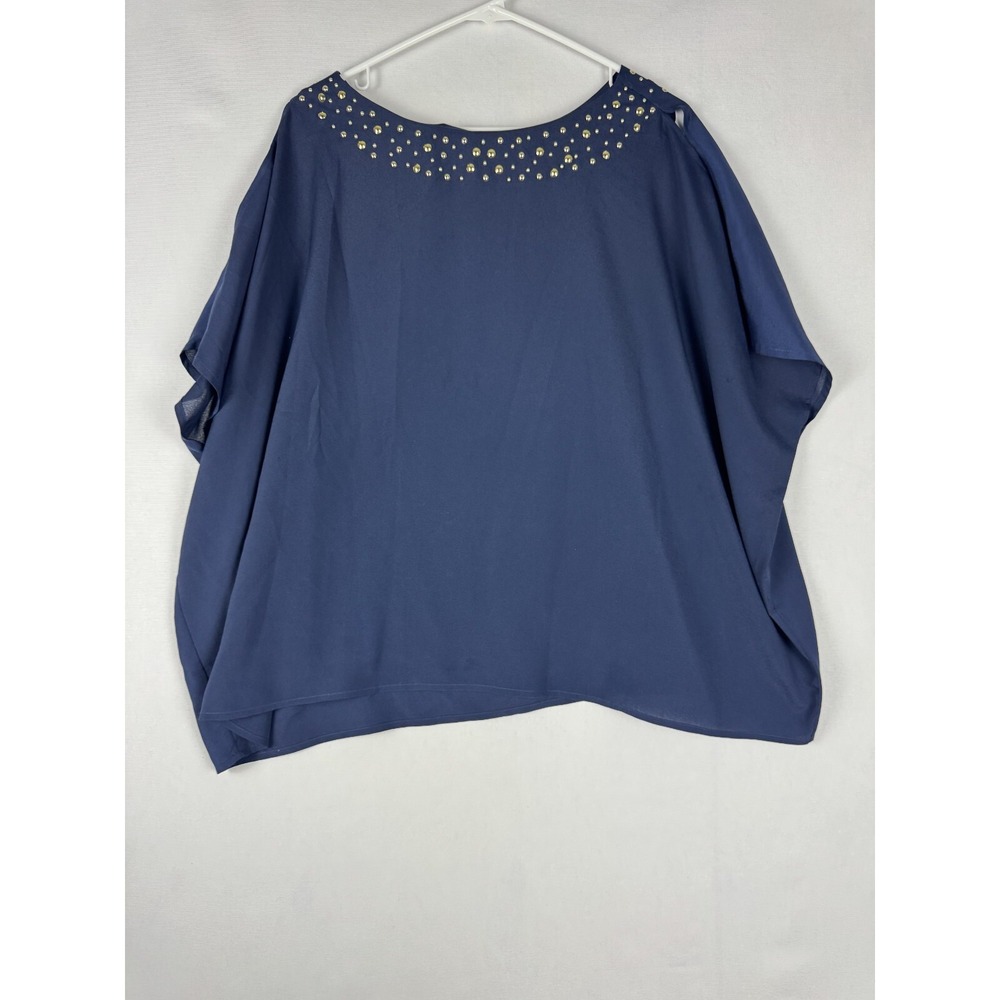 Lilly Pulitzer Blouse Womens Large Navy Gold Studded Cold Shoulder Top‎ Fairy